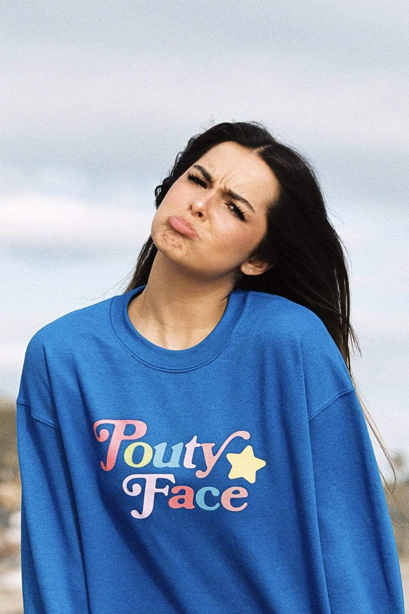 Addison Rae: Pouty Face Rainbow Blue Crewneck – thesill2bn.com