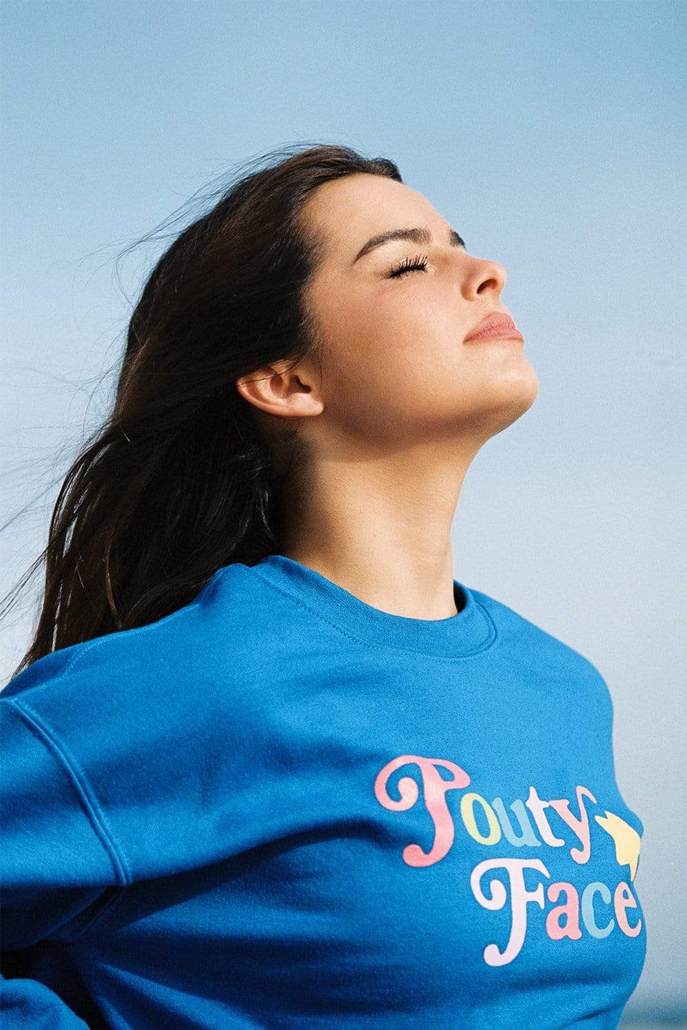 Addison Rae: Pouty Face Rainbow Blue Crewneck – thesill2bn.com